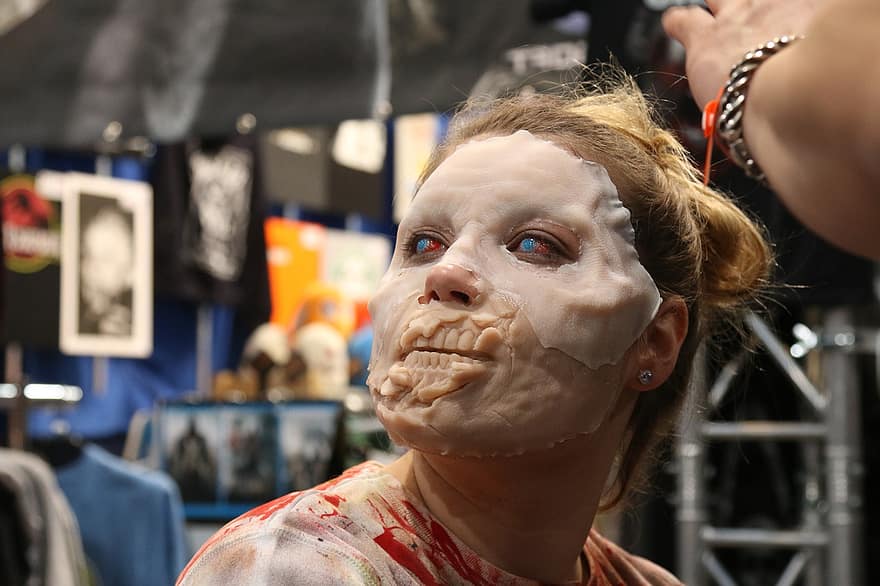 zombi, maquillage, visage, effets spéciaux