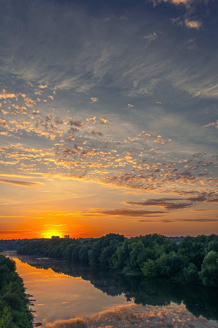 River, Lake, Sunset, Trees, Foliage, Cloudy Sky, Picturesque, Scenery, Scenic, Countryside, Nature
