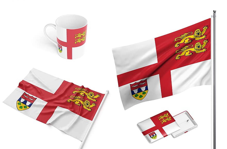 Brecqhou, ország, zászló, függő, állampolgárság, csésze, tervezés