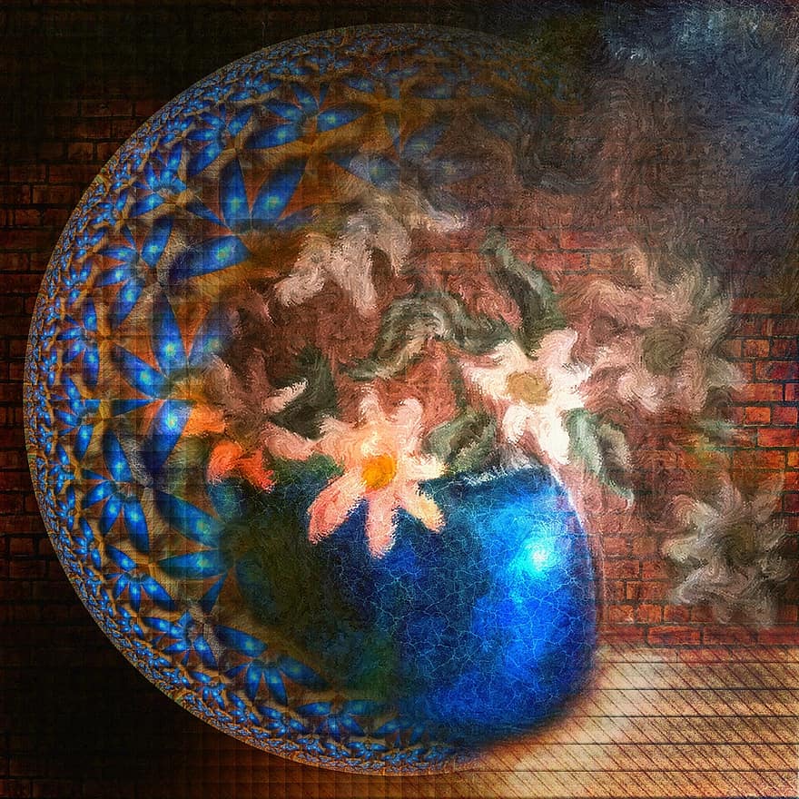 fleur, vase, globe, Marguerite, ornement, modèle, dessin, Icolorama, globe marron
