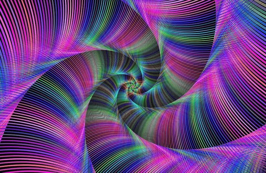 tentáculo, fractal, espiral, diseño, gráfico, ciencia, multicolor, de colores, púrpura, a rayas, hipnótico