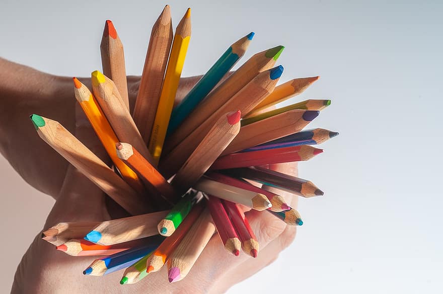 kleurpotloden, kunst materiaal, kleur, potloden, kleurrijk, trek, selectie, assortiment, multi gekleurd, potlood, detailopname