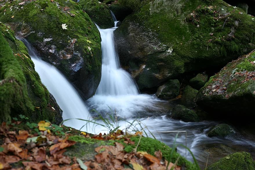 Waterfalls, River, Moss, Rocks, Cascade, Water, Bach, Creek, Stream, Stones, Forest