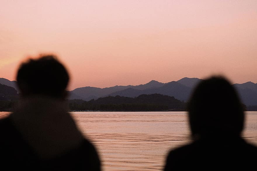 västra sjön, solnedgång, hangzhou