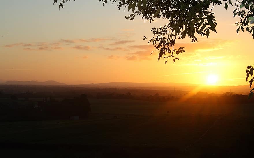 พระอาทิตย์ตกดิน, ธรรมชาติ, กลางแจ้ง, พลบค่ำ, ชนบท, Shropshire