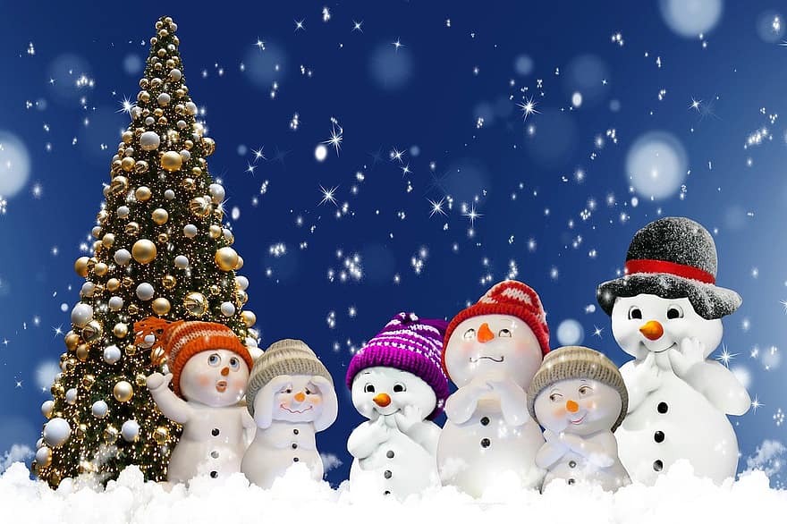 jul sæson, jul baggrund, snemænd, vinter, vinterhilsen, lykønskningskort, vinter motiv