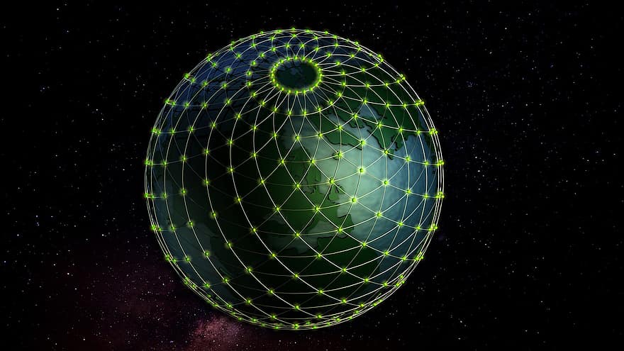 Gitterbold, globus, jorden, planet, triangulering, opmåling, web, glashus, kosmos, bold, netværk