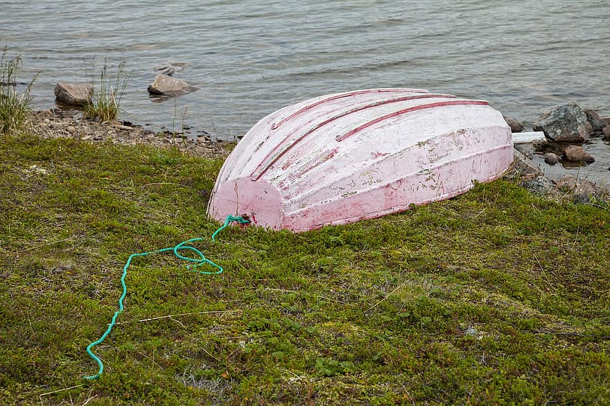 barca, corda, lago, nevischio, Norvegia