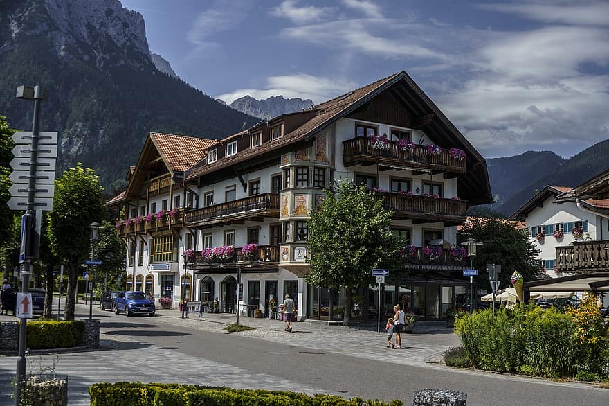 Alperne, bayern, bjerge, landsby, Hotel, topmøde, alpine, ferie