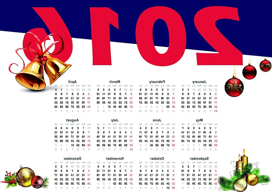 any nou, calendari, números, nombre, curs, 2016
