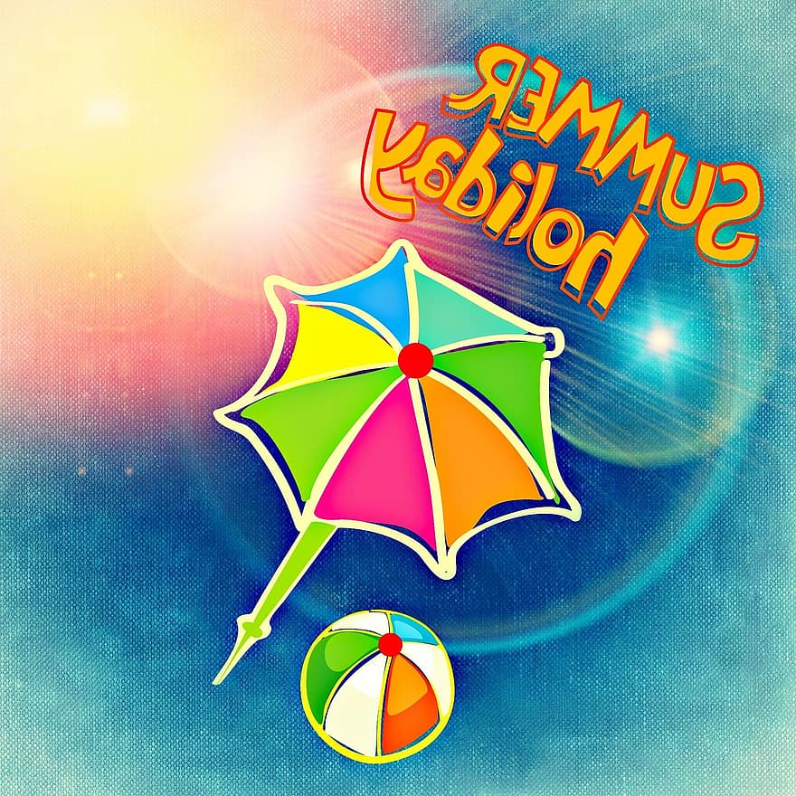 estate, sole, spiaggia, parasole, palla