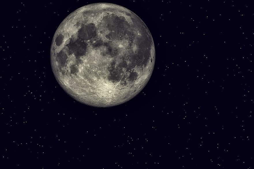 fullmåne, natt, stjärna, måne, rymden, planet, starry, universum