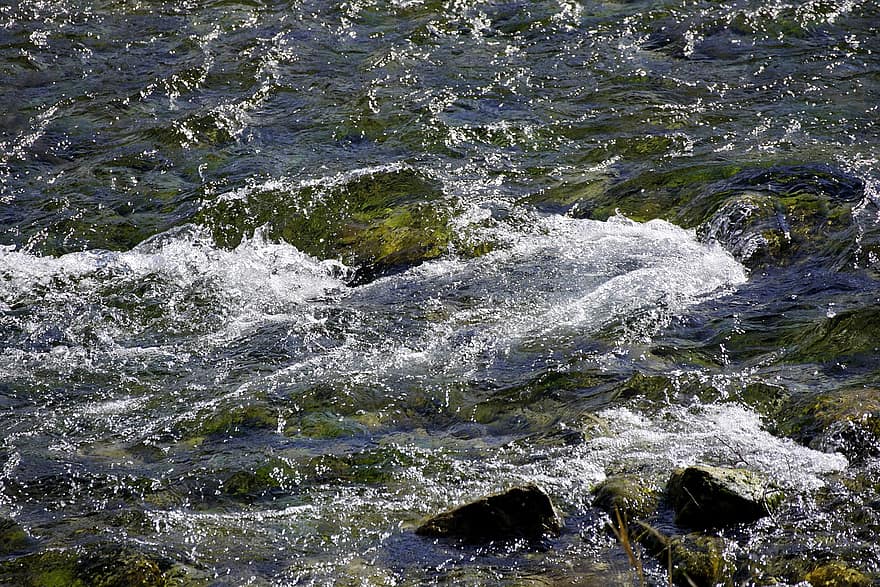 eau, courant, rapides, rivière, la nature, ruisseau, roches, vague, humide, bleu, été