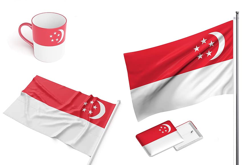 държава, флаг, Сингапур, национален, символ
