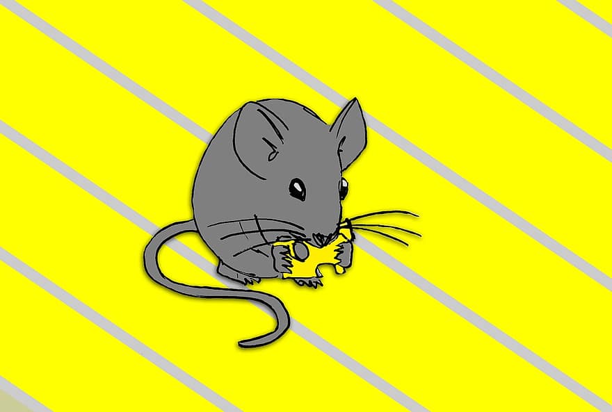 Mouse, Cheese, Food, Animal, Creature, Nature, Cheeky, Comic, Funny, Rodent, Drawing