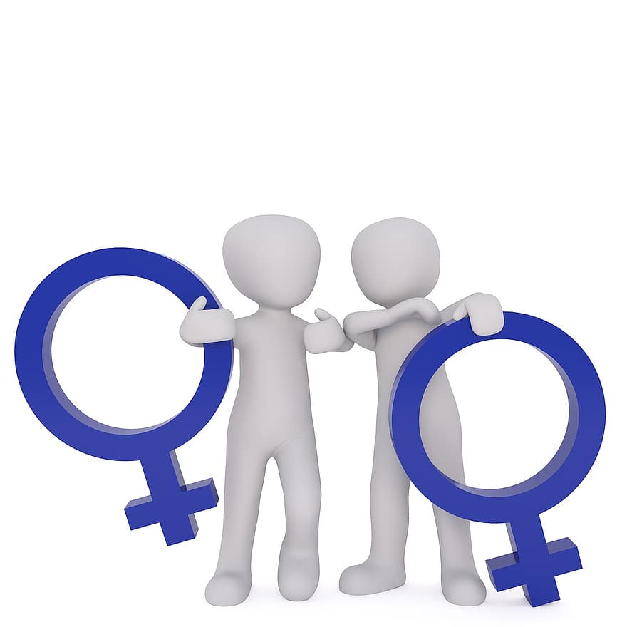 igualdade, gênero, mulher, dualidade, céu, homem, fêmea, símbolo, sinal de mulher, azul, contrário