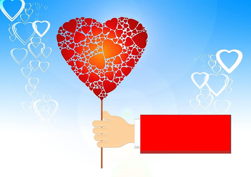 hånd, beholde, hjerte, kan referere til, rød, hvit, valentine, Valentinsdag, kjærlighet, romanse, følelse
