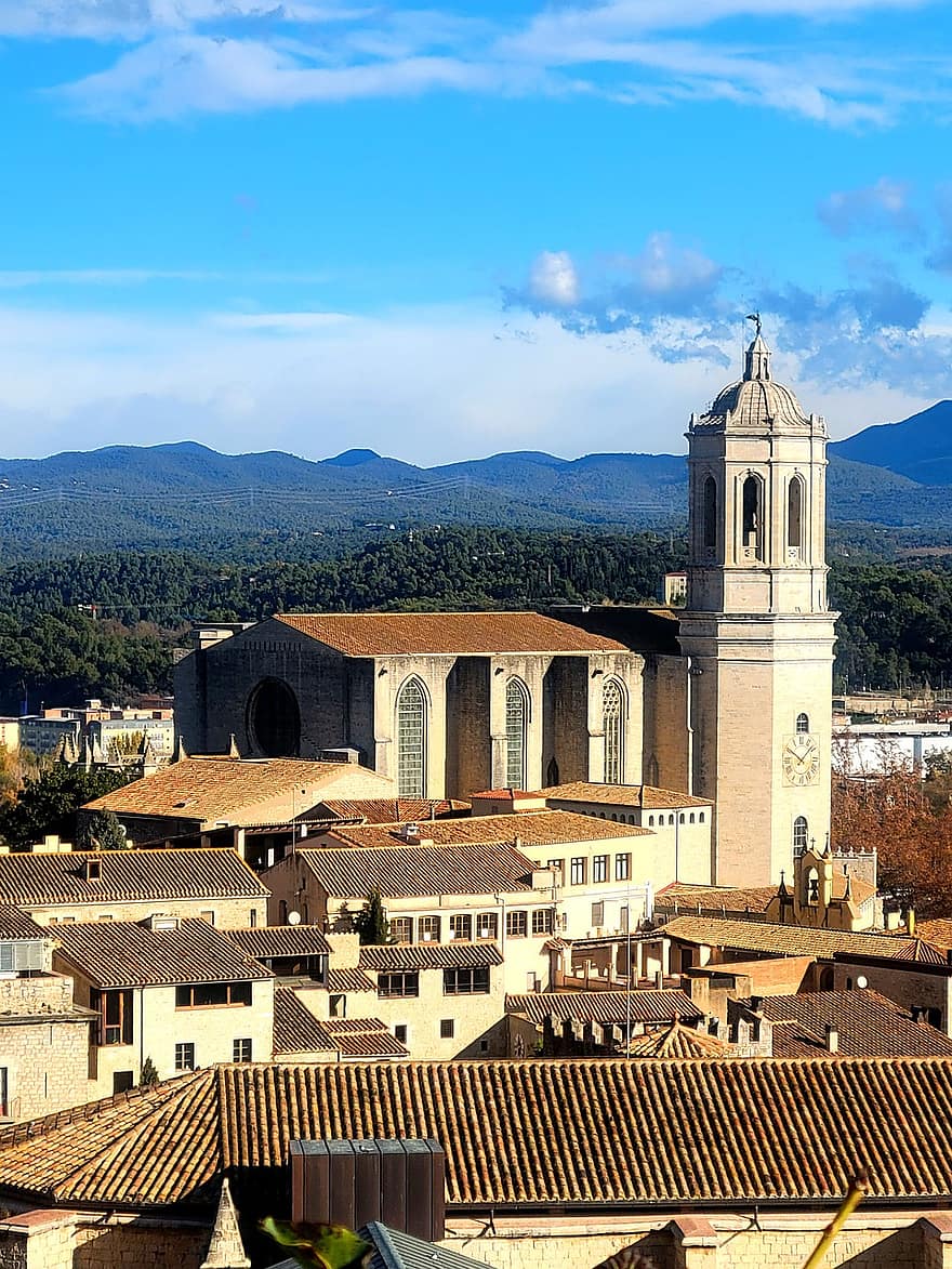 Girona, Katalónia, Spanyolország, székesegyház, Szent Mária, keresztény