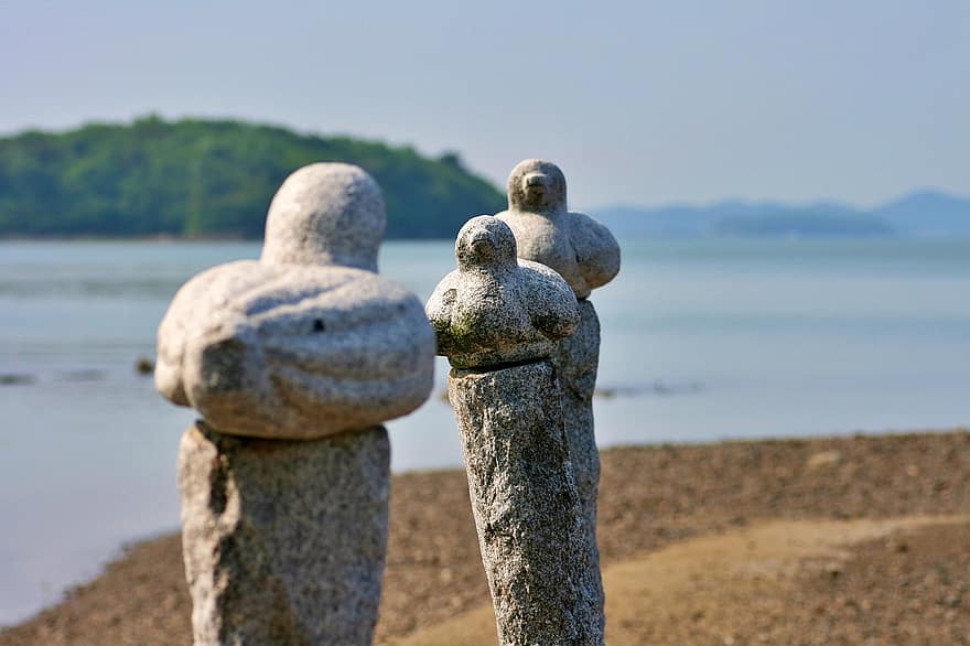 pedra, escultura, mar, arte, concreto, estatua de pedra