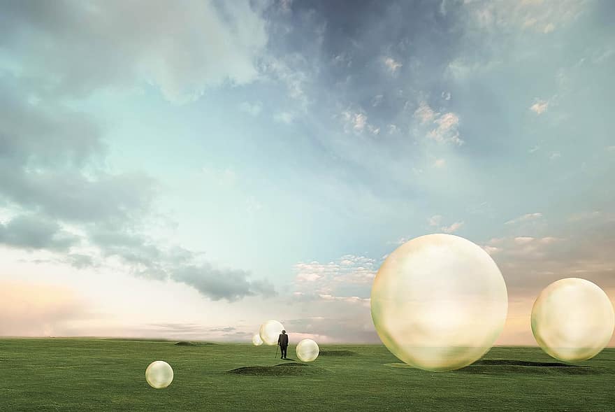 burbuļi, cilvēks, jomā, pļava, raksturs, dekorācijas, ainavu, Dīvaina pasaule, horizonts