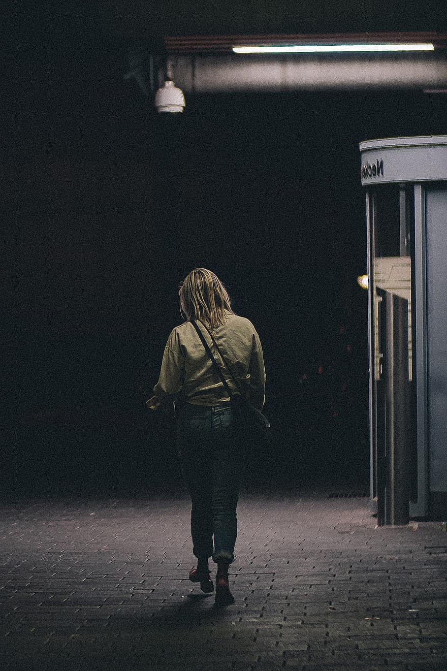 Woman, Walking, Street, Alone, Girl, Female, Dark, Night