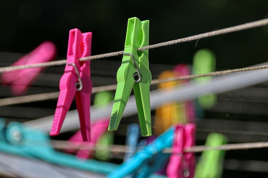 Wash, Clamp, Clothes Peg, Clothes Line, Hang, Dry, Colorful, Out, Together, Depend