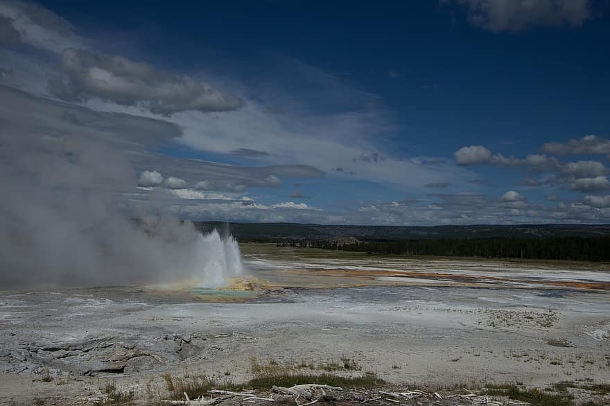 guèiser, Yellowstone, naturalesa, aigua, splash, vapor, primavera, conca de guèiser, volcànica, parc nacional de Yellowstone