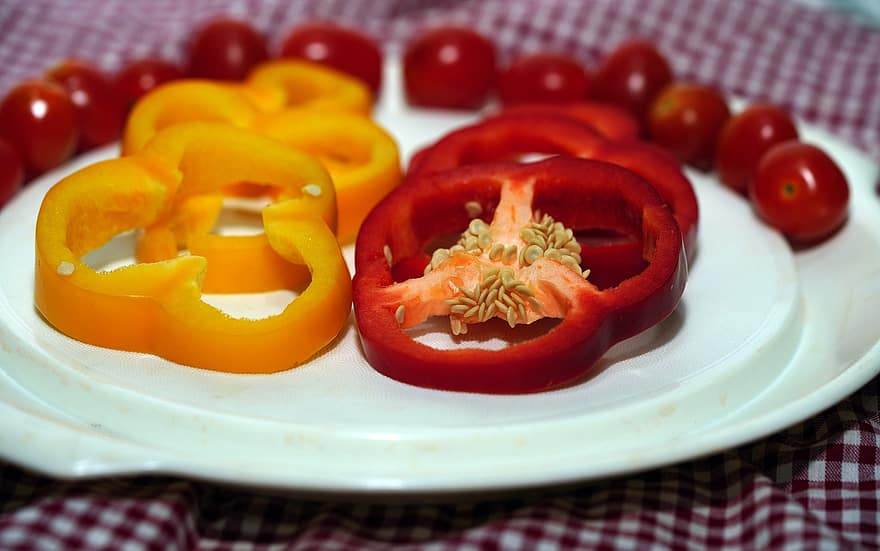 paprika, skiver, grøntsag, organisk, frisk, tomater, høst, mad, tomat, friskhed, Vegetarmad