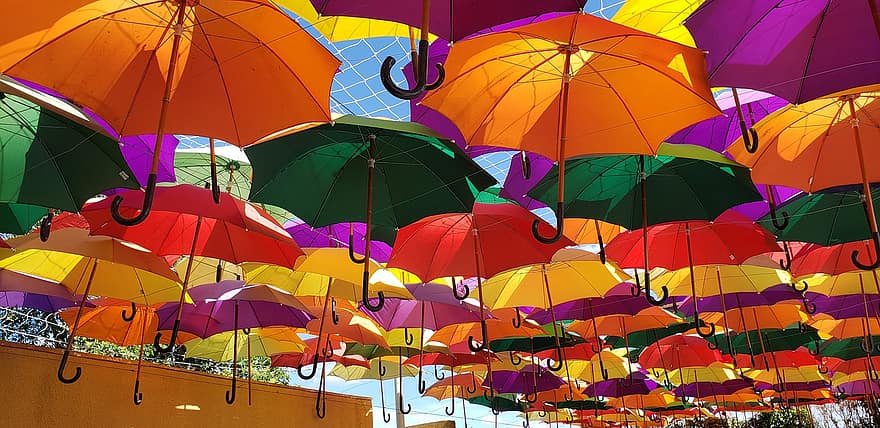 Umbrella, Art, Colors, Decoration, rain, multi colored, weather, backgrounds, season, rainbow, meteorology