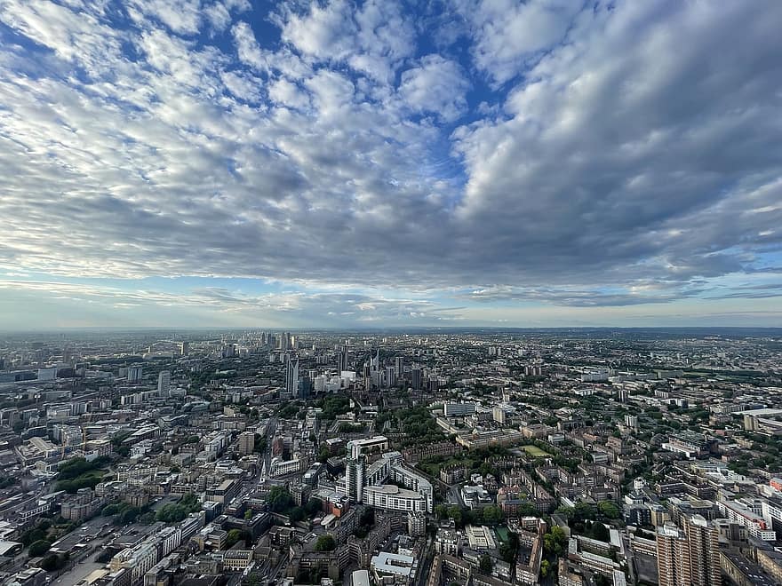 Londra, città, panorama, paesaggio urbano, grattacieli, edifici, centro, urbano, coccio, orizzonte, cielo