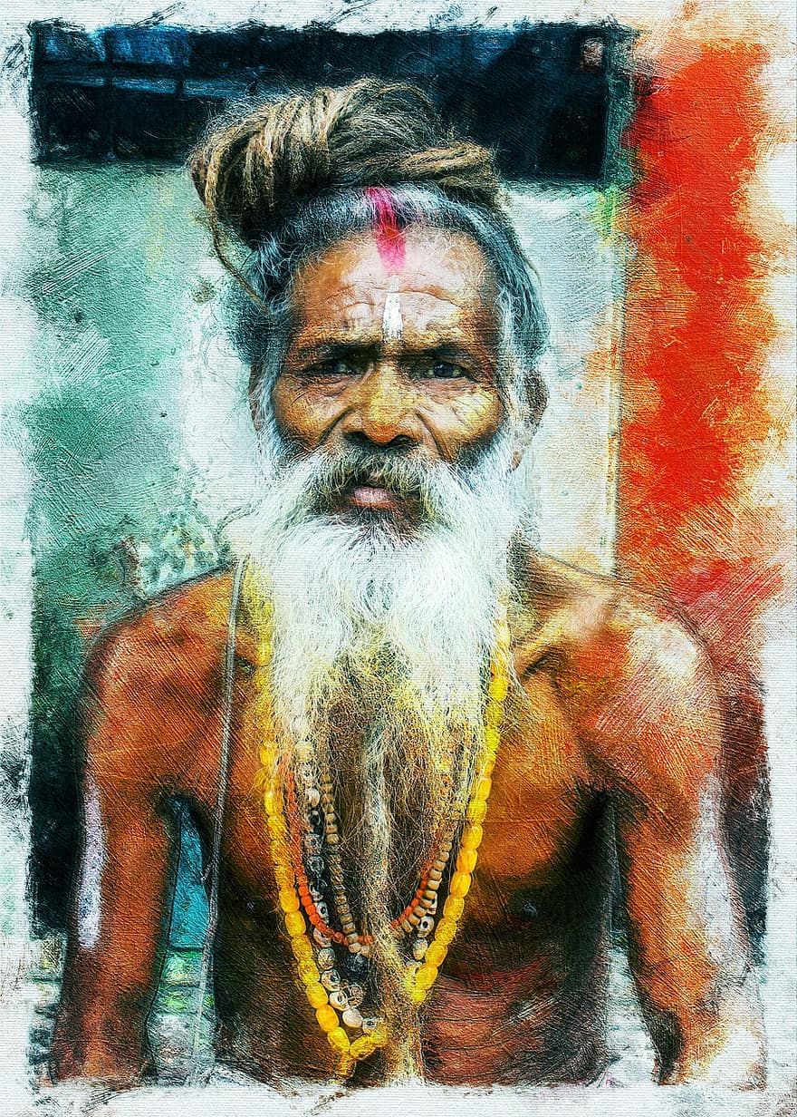 رجل ، الذكر ، قديم ، كبار السن ، الهند ، حضاره ، لوحة ، الإبداع ، عمل فني