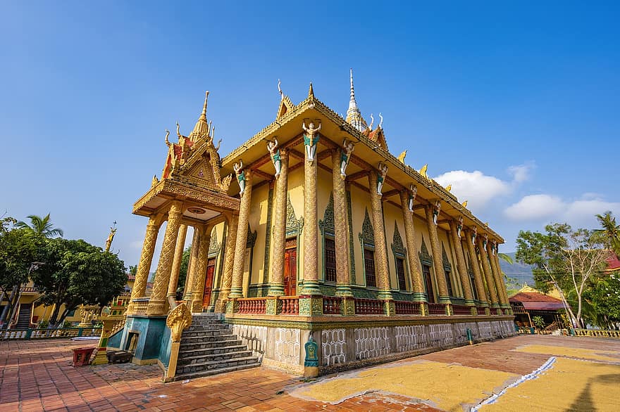 templo, oro, cielo, Khmer