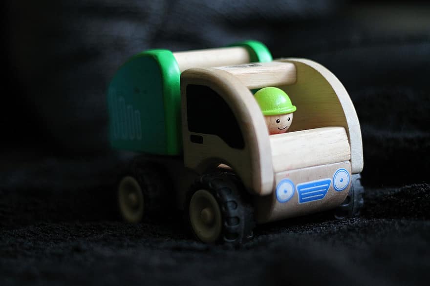 Toy, Children, Auto, Toy Car, Dustman, Garbage Truck, Ecology, Waste Sorting, Waste, Wood, Wooden Toy