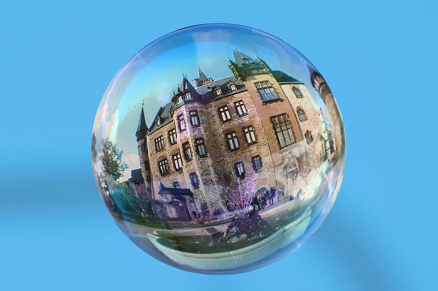 Soap Bubble, Castle, Pie In The Sky, Flying, Sky, Float, dom, Concluded Wernigerode, Resin