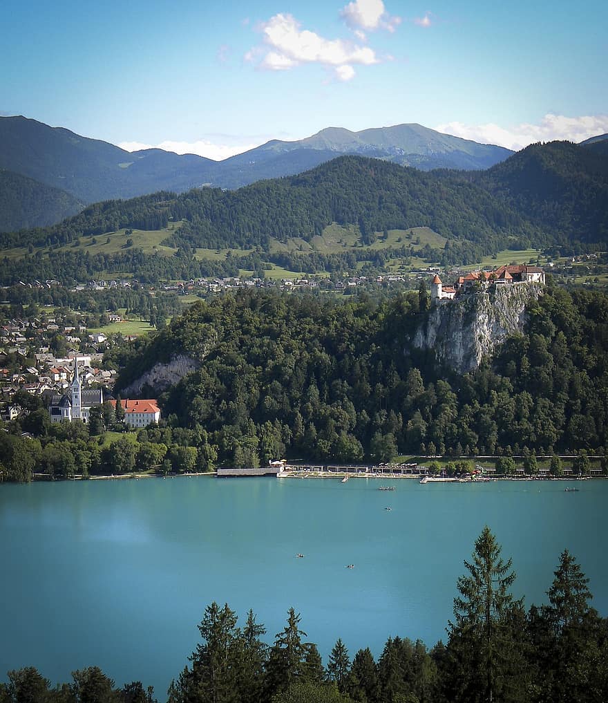 Lake, Mountains, Scenery, Lake Bled, Water, Mountain Range, Countryside, Travel Destination
