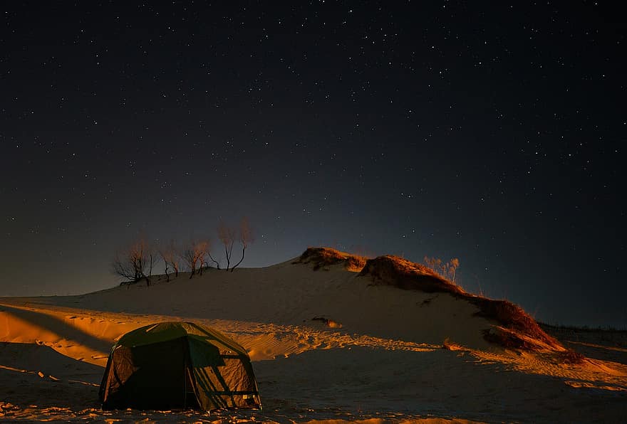 夜、キャンプ、星、テキサス、風景、自然、砂丘、砂、冒険、天の川、山