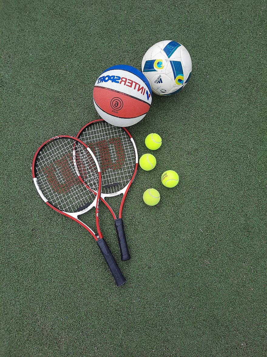 sportas, veikla, žaidimas, tenisas, futbolą, krepšinis, Sportas, kamuolys, žolė, žaisti, įranga