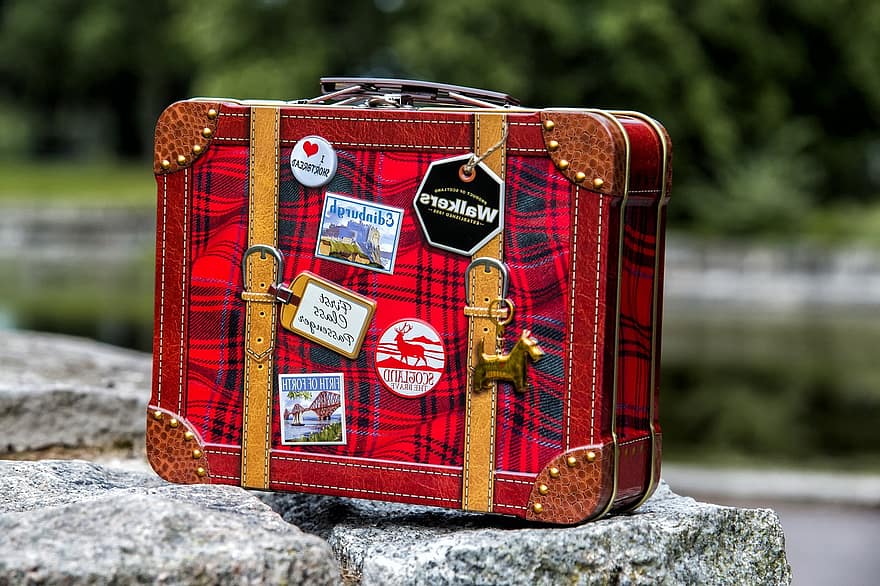 walizka, ciasteczka, podróżować, wakacje, szkocja