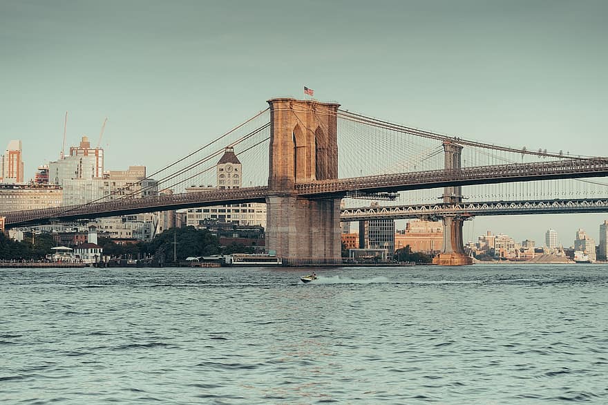 ponte, brooklyn, Nova Iorque, Nova York, cidade, EUA, urbano, céu, arquitetura