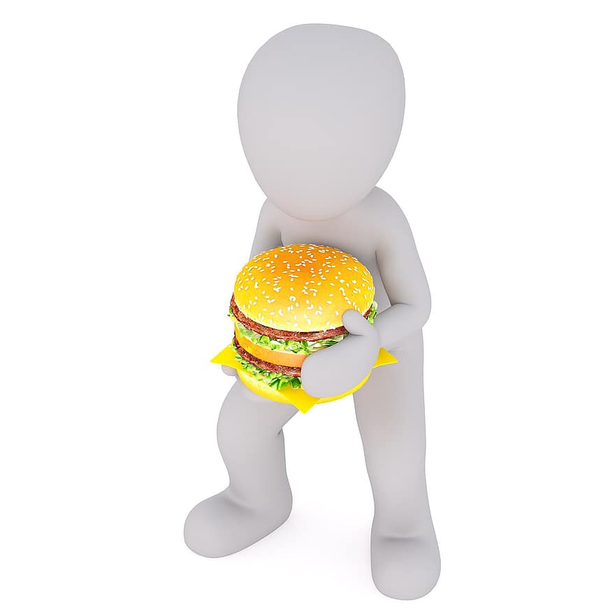 Burger, manger, Double Whopper, mal bouffe, Fast food, Garniture, mâle blanc, modèle 3D, isolé, 3d, modèle