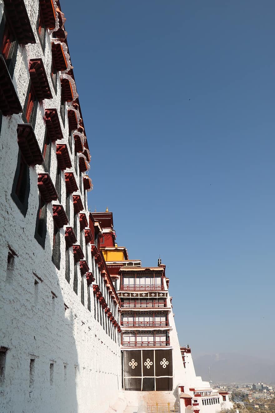 palác potala, palác, zeď, Lhasa, Tibet, hrad, pevnost, mezník, historický