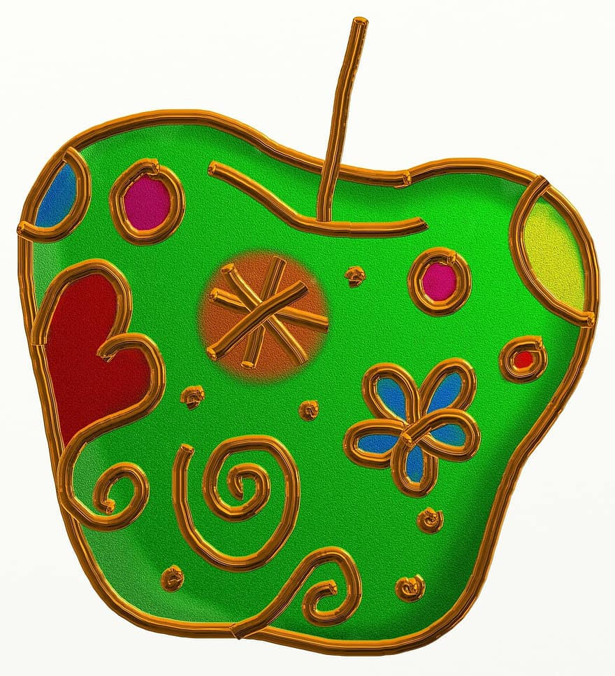 vaisiai, maisto, obuolys, žalias, sveikas, šviežias, šviežias vaisius, šviežias maistas, formos, doodle