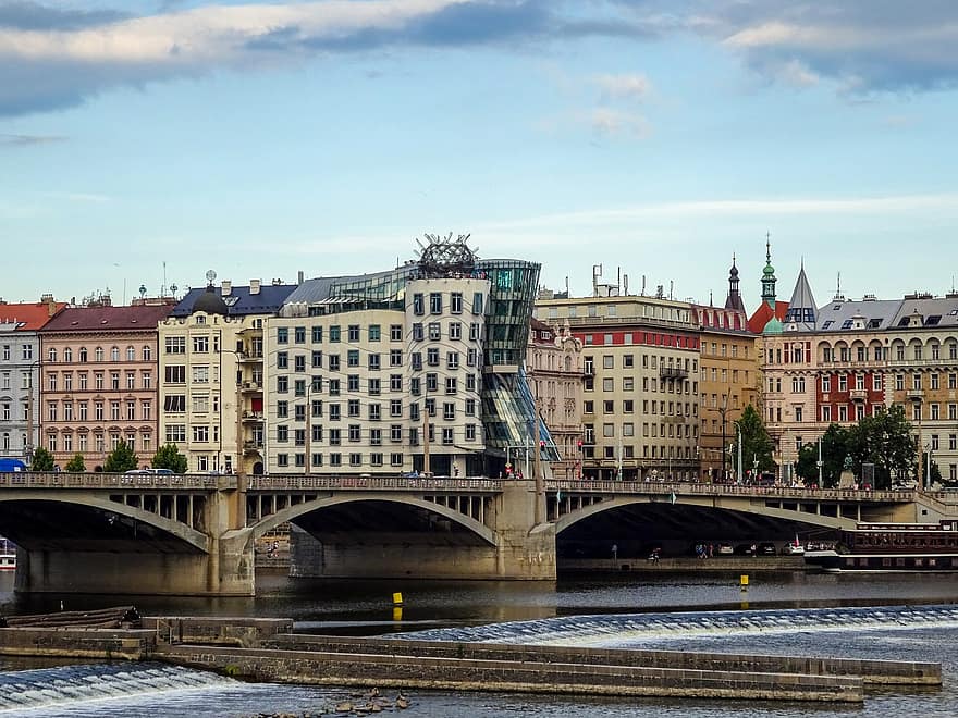 γέφυρα, χορευτικό σπίτι, σωλήνες, αρχιτεκτονική, Τσεχική Δημοκρατία, vltava