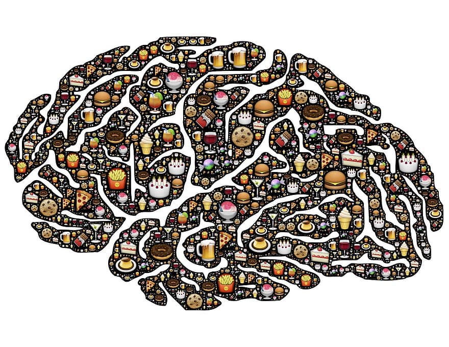 мозък, ум, мания, храна, закуски, вредна храна, лакомства, пристрастяване, натрапчив, внимание, климатик