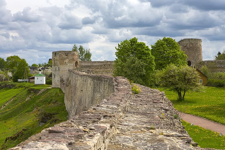 fortaleza, izborsk, Rússia, capela, parede, arquitetura