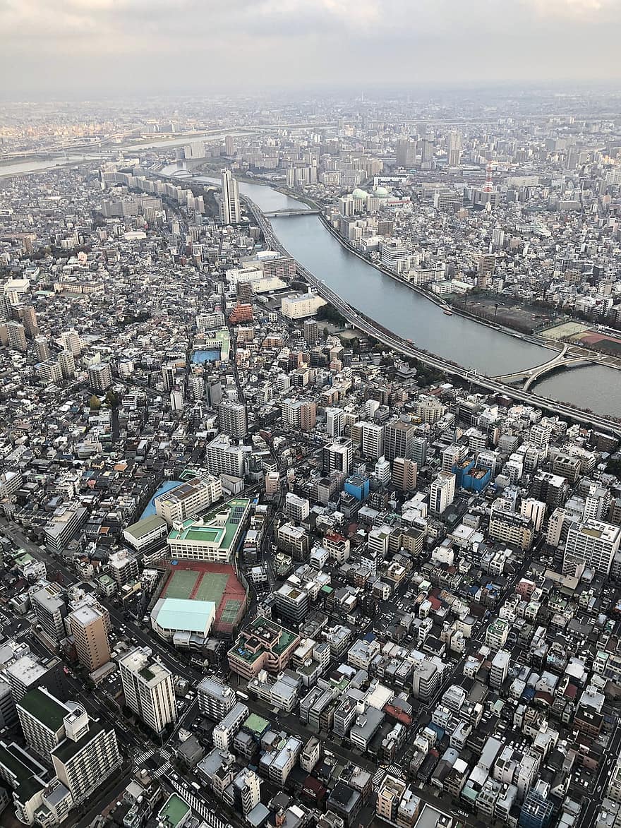 miestas, Japonija, dangaus medis, skytree, Tokijas, bokštas, upė, miesto, miesto centre