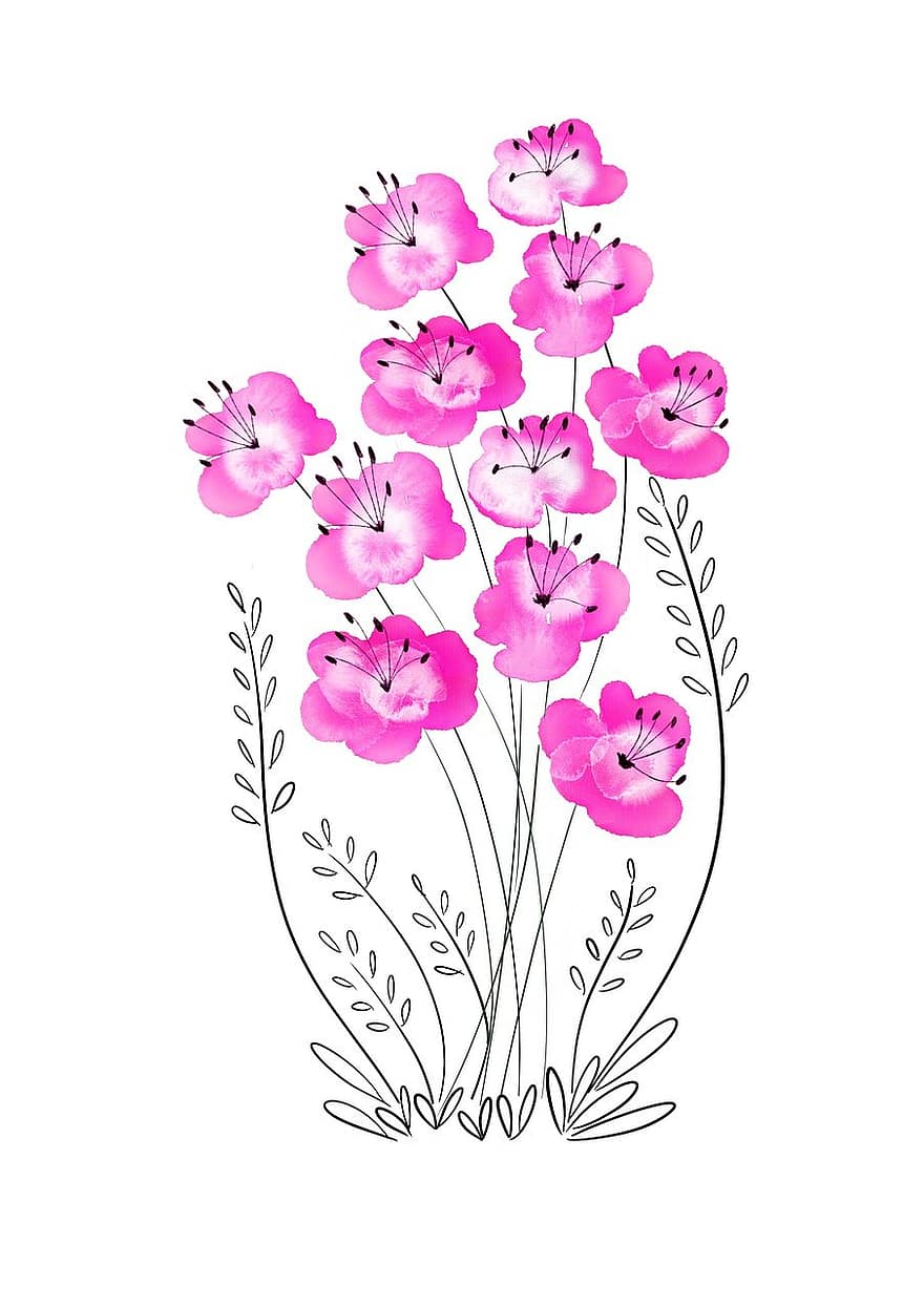 Bunga Cat Air, bunga cat air, musim semi, bunga, cat air, lembar memo, buket, berwarna merah muda, dekoratif, alam, lukisan