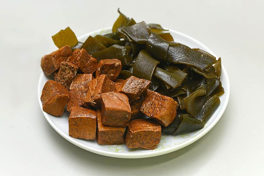 Dried Tofu, Soy Sauce, Salty, Food, Kelp, Chinese, Braised Dish, Braised, plate, freshness, close-up