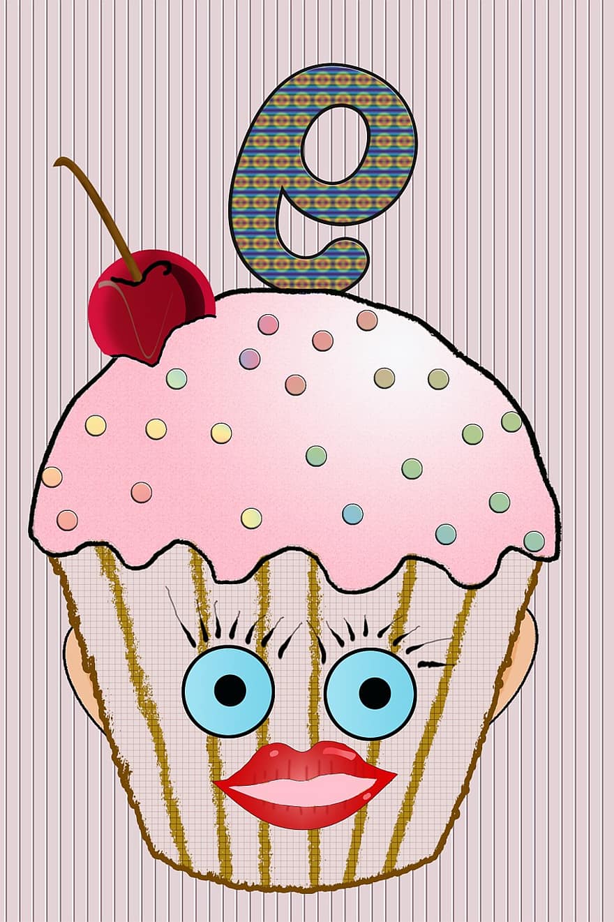 pastís de tassa, muffin, aniversari, 9, pastes