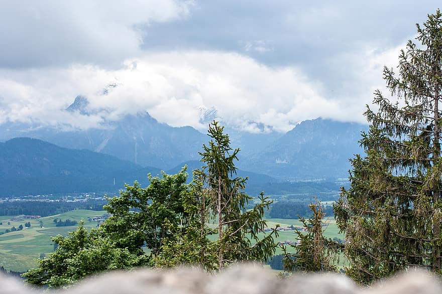 munţi, peisaj, Allgäu, sat, vale, natură, alpin, mediu rural, decor, nori, bavaria
